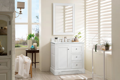 James Martin - De Soto 36" Single Vanity, Bright White, w/ 3 CM Ethereal Noctis Silestone Top - 825-V36-BW-3ENC view 4