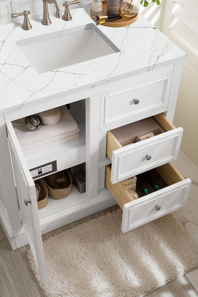 James Martin - De Soto 36" Single Vanity, Bright White, w/ 3 CM Ethereal Noctis Silestone Top - 825-V36-BW-3ENC view 5