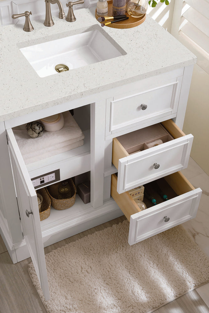 James Martin - De Soto 36" Single Vanity, Bright White w/ 3 CM Lime Delight Silestone Top - 825-V36-BW-3LDL view 5