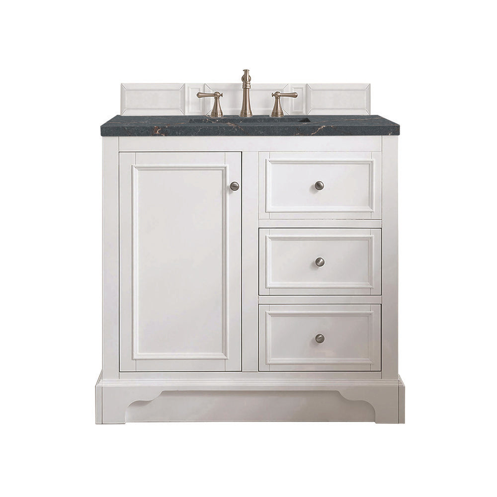 James Martin - De Soto 36" Single Vanity, Bright White w/ 3 CM Parisien Bleu Silestone Top - 825-V36-BW-3PBL view 1