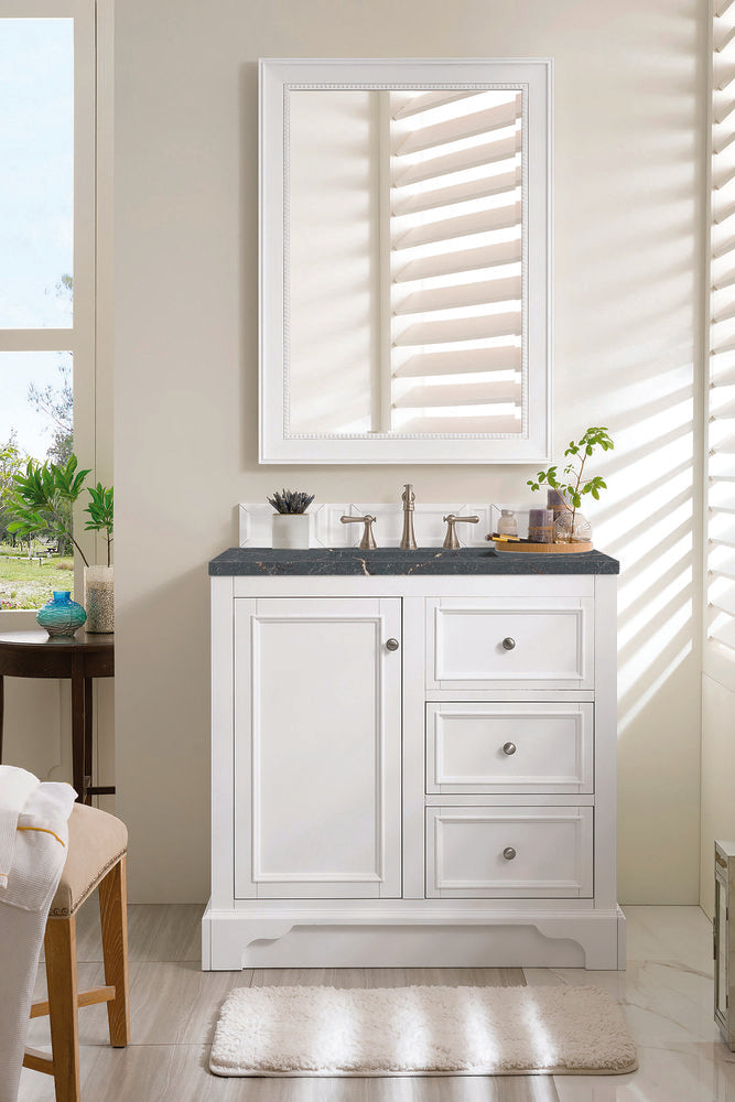 James Martin - De Soto 36" Single Vanity, Bright White w/ 3 CM Parisien Bleu Silestone Top - 825-V36-BW-3PBL view 3