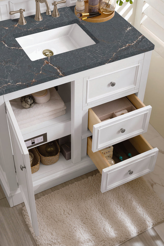 James Martin - De Soto 36" Single Vanity, Bright White w/ 3 CM Parisien Bleu Silestone Top - 825-V36-BW-3PBL view 5