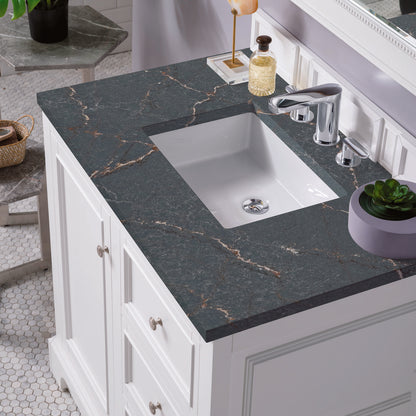 James Martin - De Soto 36" Single Vanity, Bright White w/ 3 CM Parisien Bleu Silestone Top - 825-V36-BW-3PBL view 6