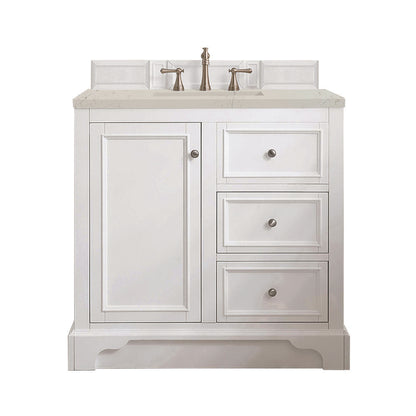 James Martin - De Soto 36" Single Vanity, Bright White, w/ 3 CM Siberian Silestone Top - 825-V36-BW-3SFR view 1