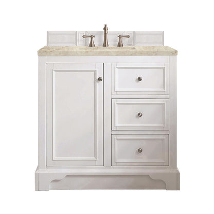 James Martin - De Soto 36" Single Vanity, Bright White, w/ 3 CM Tajnar Eclos Top - 825-V36-BW-3TJR view 1
