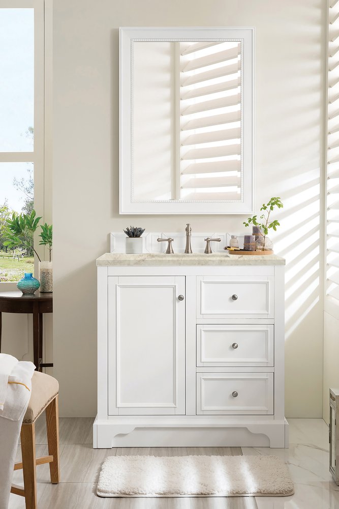 James Martin - De Soto 36" Single Vanity, Bright White, w/ 3 CM Tajnar Eclos Top - 825-V36-BW-3TJR view 3