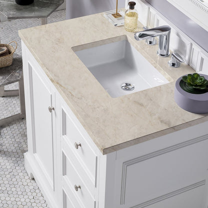 James Martin - De Soto 36" Single Vanity, Bright White, w/ 3 CM Tajnar Eclos Top - 825-V36-BW-3TJR view 4