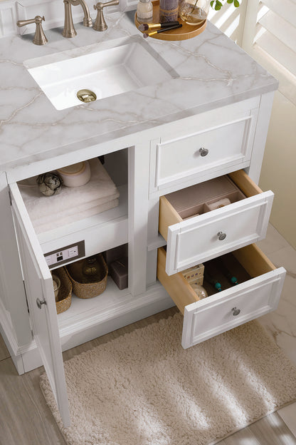 James Martin - De Soto 36" Single Vanity, Bright White w/ 3 CM Victorian Silver Silestone Top - 825-V36-BW-3VSL view 5