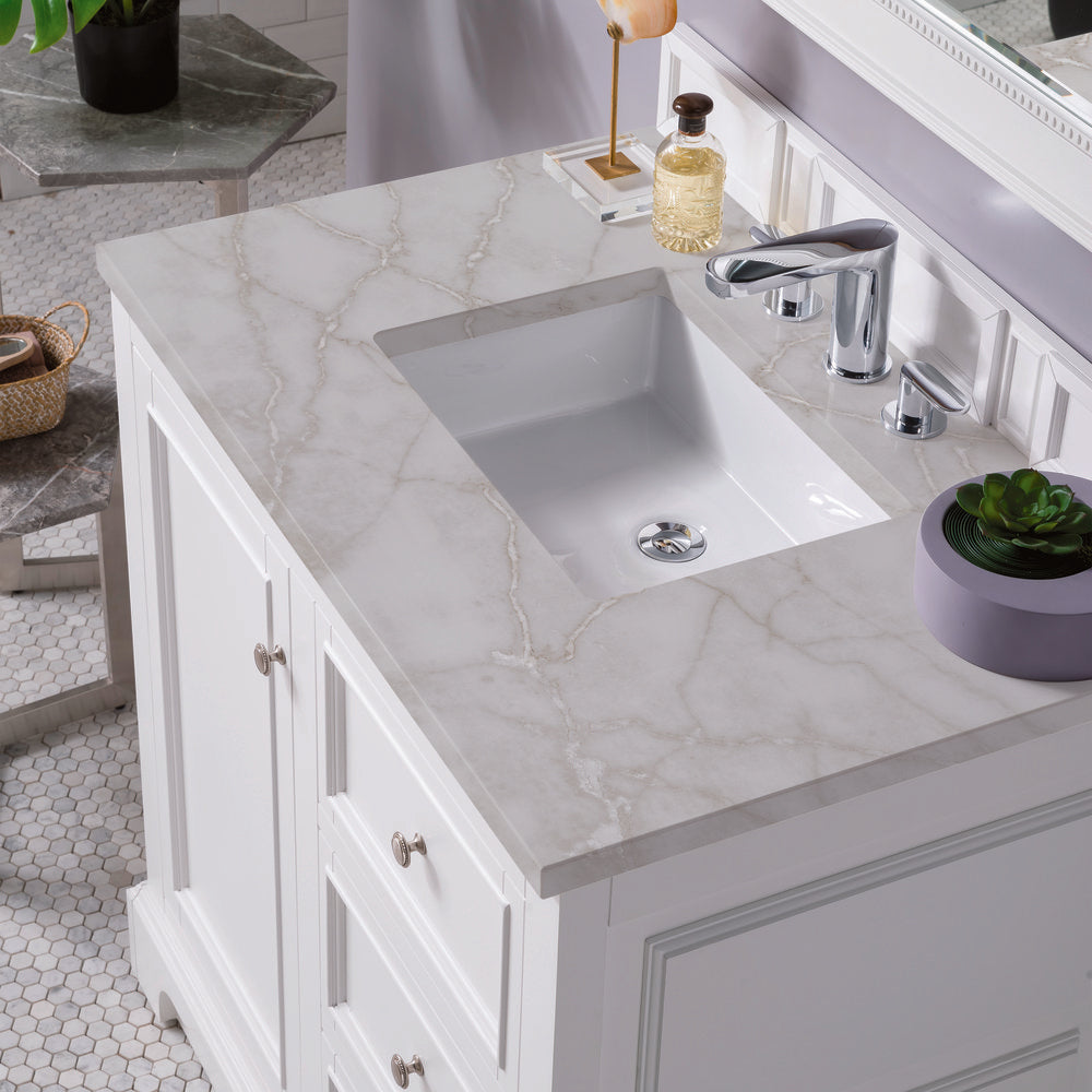 James Martin - De Soto 36" Single Vanity, Bright White w/ 3 CM Victorian Silver Silestone Top - 825-V36-BW-3VSL view 6