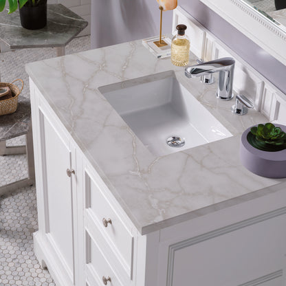 James Martin - De Soto 36" Single Vanity, Bright White w/ 3 CM Victorian Silver Silestone Top - 825-V36-BW-3VSL view 6