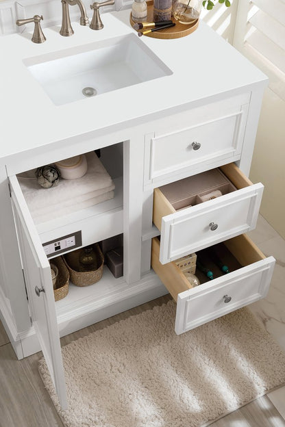 James Martin - De Soto 36" Single Vanity, Bright White w/ 3 CM White Zeus Silestone Top - 825-V36-BW-3WZ view 5