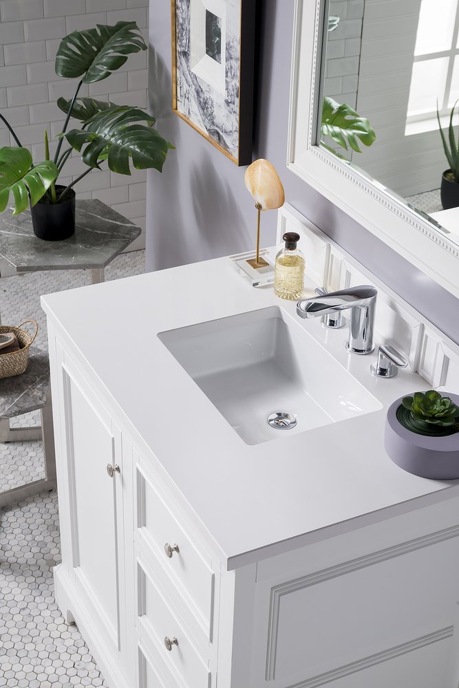 James Martin - De Soto 36" Single Vanity, Bright White w/ 3 CM White Zeus Silestone Top - 825-V36-BW-3WZ view 7