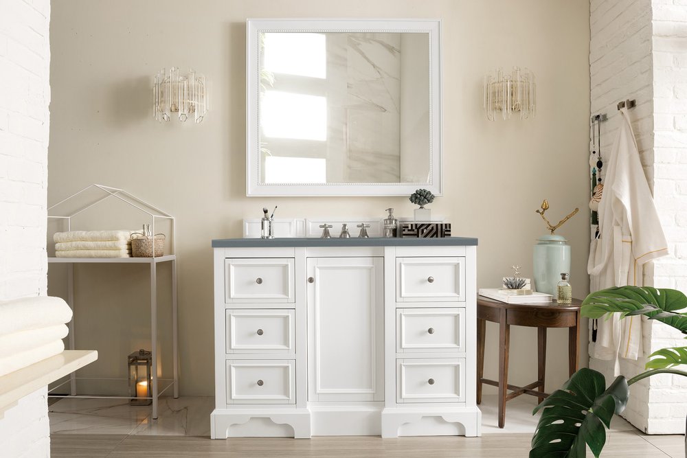 James Martin - De Soto 48" Single Vanity, Bright White w/ 3 CM Cala Blue Silestone Top - 825-V48-BW-3CBL view 3