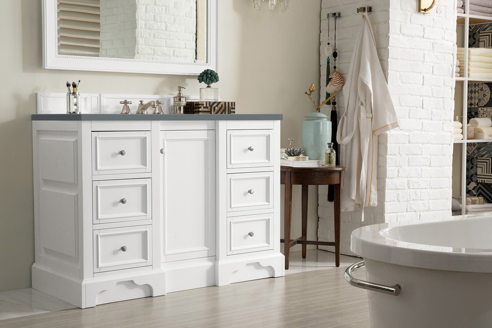 James Martin - De Soto 48" Single Vanity, Bright White w/ 3 CM Cala Blue Silestone Top - 825-V48-BW-3CBL view 4