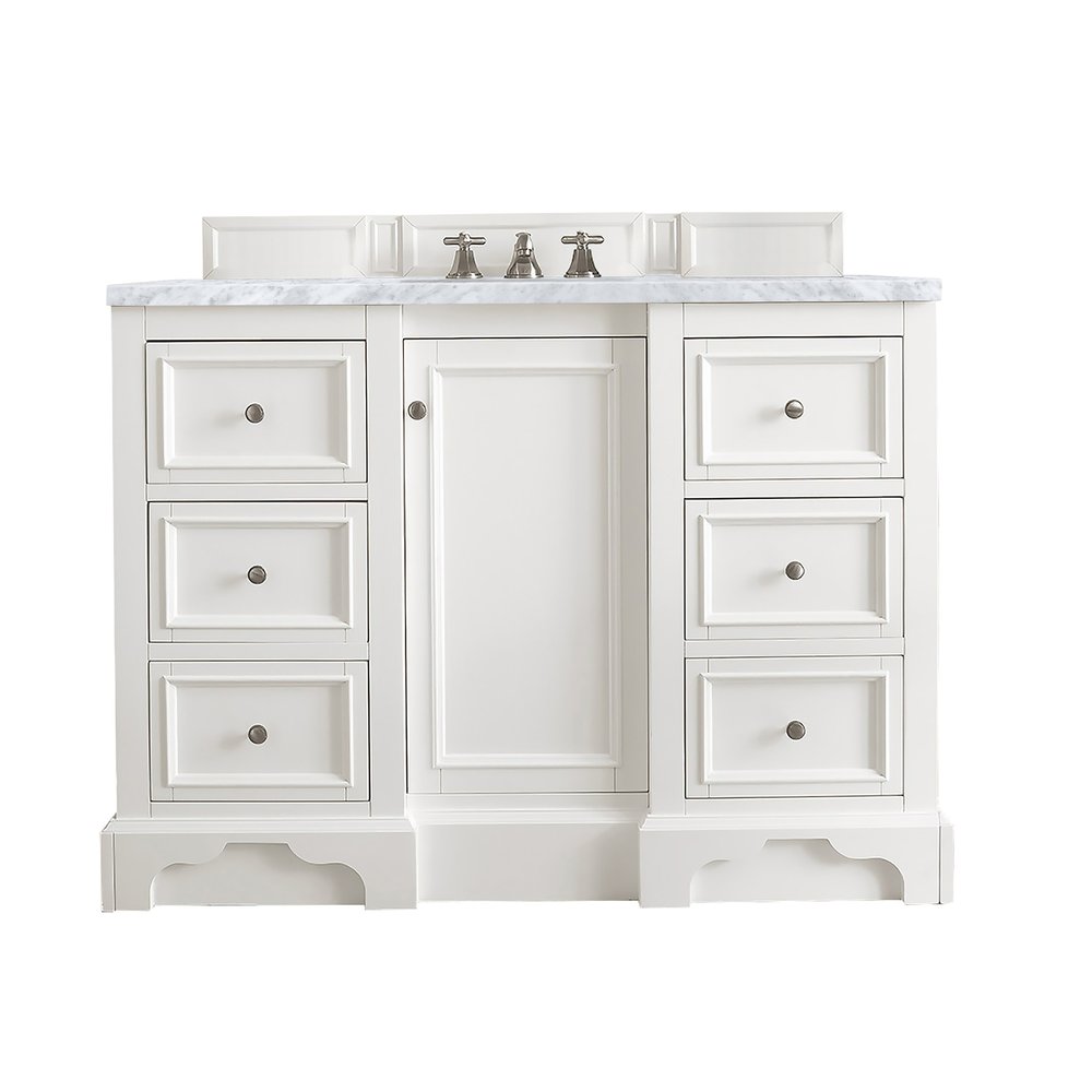 James Martin - De Soto 48" Single Vanity, Bright White w/ 3 CM Carrara Marble Top - 825-V48-BW-3CAR view 1