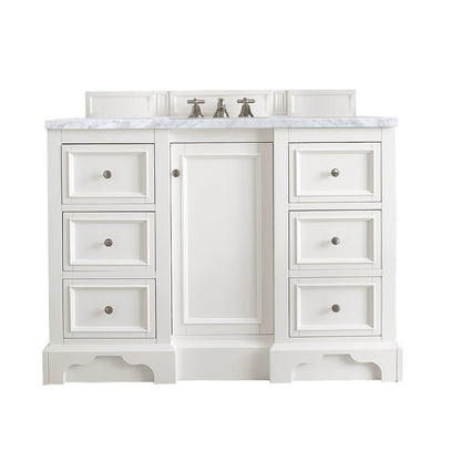 James Martin - De Soto 48" Single Vanity, Bright White w/ 3 CM Carrara Marble Top - 825-V48-BW-3CAR view 1