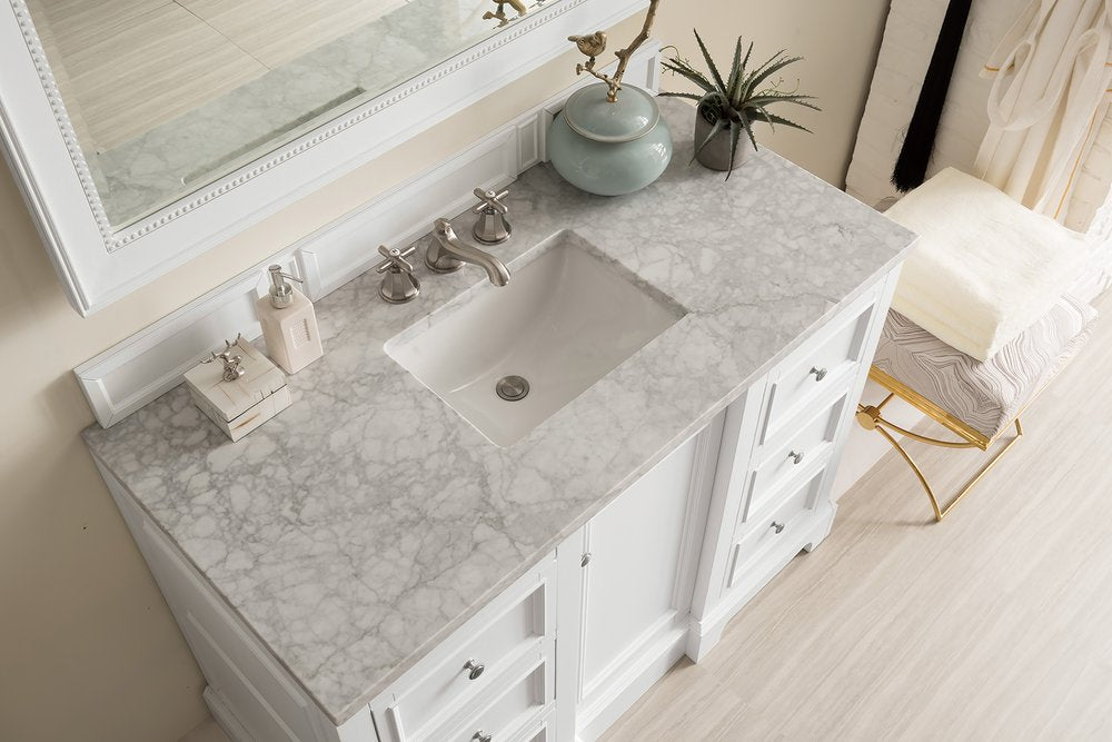 James Martin - De Soto 48" Single Vanity, Bright White w/ 3 CM Carrara Marble Top - 825-V48-BW-3CAR view 8