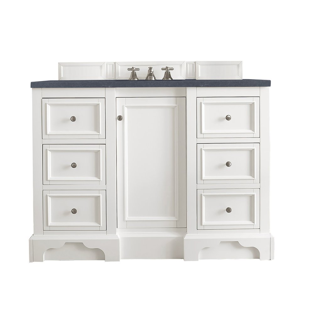 James Martin - De Soto 48" Single Vanity, Bright White w/ 3 CM Charcoal Soapstone Silestone Top - 825-V48-BW-3CSP view 1