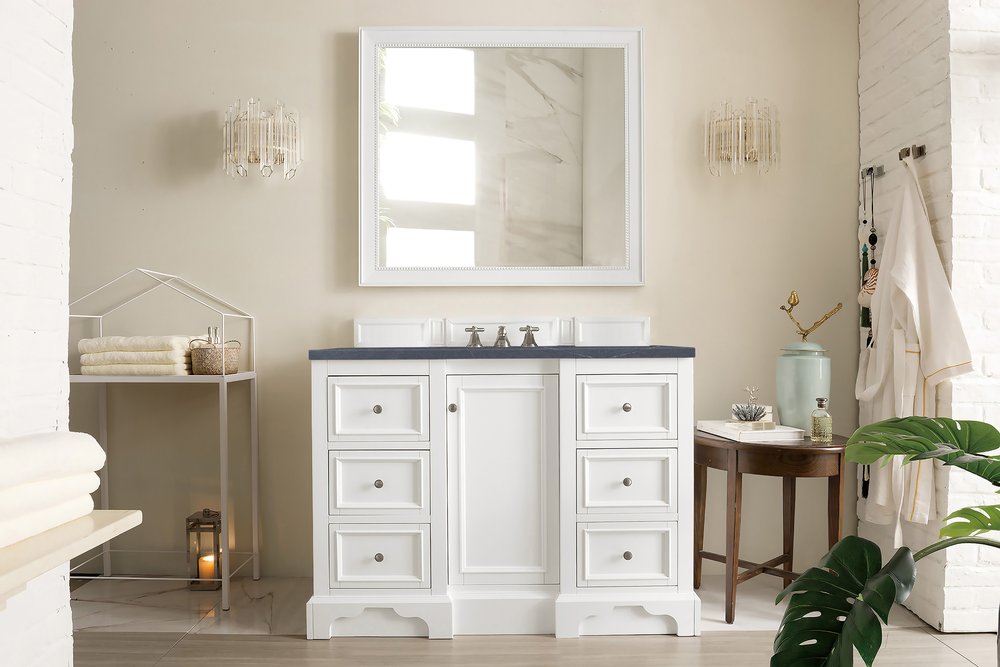 James Martin - De Soto 48" Single Vanity, Bright White w/ 3 CM Charcoal Soapstone Silestone Top - 825-V48-BW-3CSP view 3