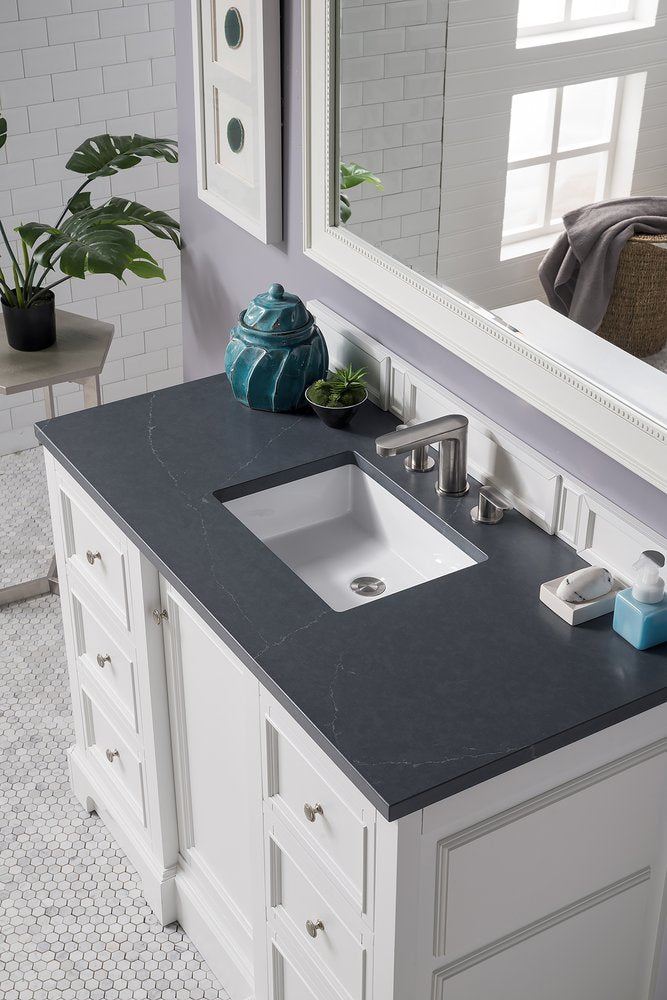 James Martin - De Soto 48" Single Vanity, Bright White w/ 3 CM Charcoal Soapstone Silestone Top - 825-V48-BW-3CSP view 8