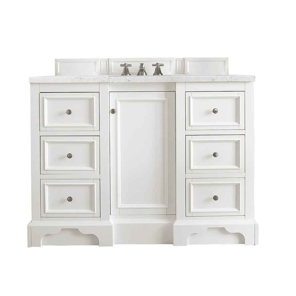 James Martin - De Soto 48" Single Vanity, Bright White w/ 3 CM Eternal Jasmine Pearl Silestone Top - 825-V48-BW-3EJP view 1