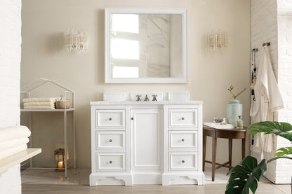 James Martin - De Soto 48" Single Vanity, Bright White w/ 3 CM Eternal Jasmine Pearl Silestone Top - 825-V48-BW-3EJP view 3