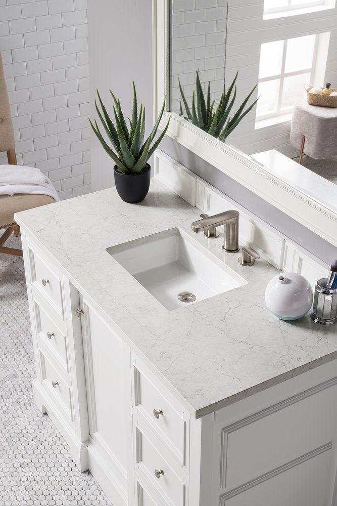 James Martin - De Soto 48" Single Vanity, Bright White w/ 3 CM Eternal Jasmine Pearl Silestone Top - 825-V48-BW-3EJP view 4
