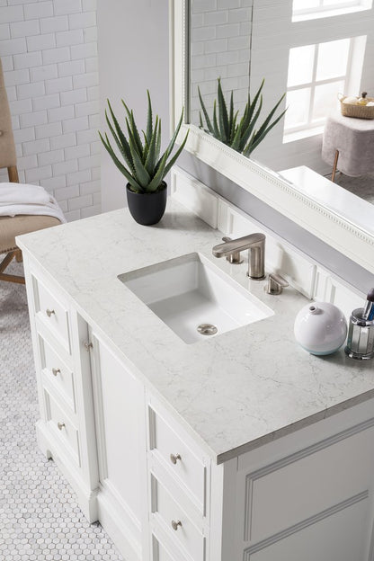 James Martin - De Soto 48" Single Vanity, Bright White w/ 3 CM Eternal Jasmine Pearl Silestone Top - 825-V48-BW-3EJP view 4