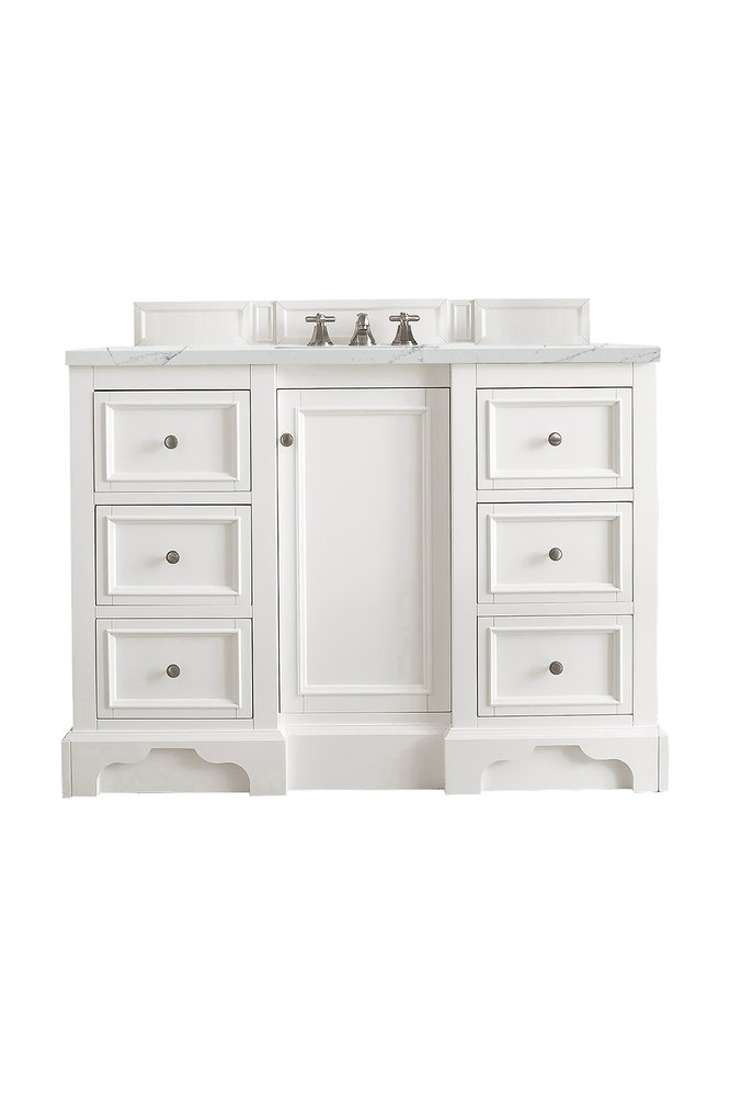 James Martin - De Soto 48" Single Vanity, Bright White w/ 3 CM Ethereal Noctis Silestone Top - 825-V48-BW-3ENC view 1