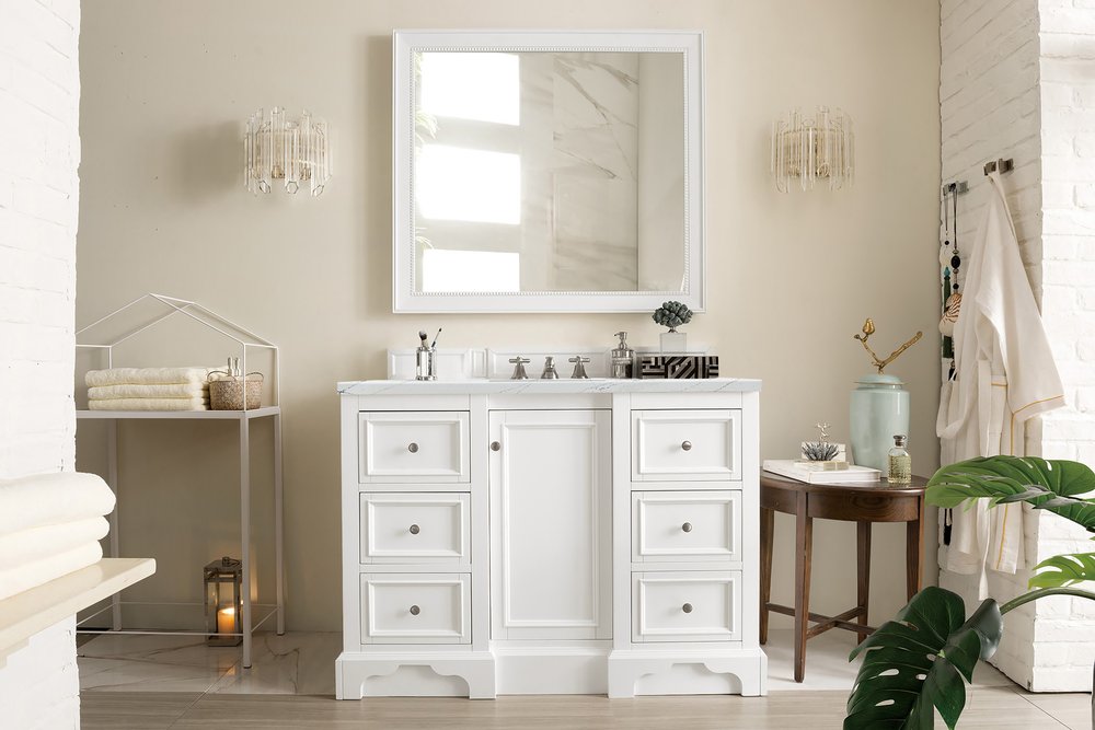 James Martin - De Soto 48" Single Vanity, Bright White w/ 3 CM Ethereal Noctis Silestone Top - 825-V48-BW-3ENC view 3