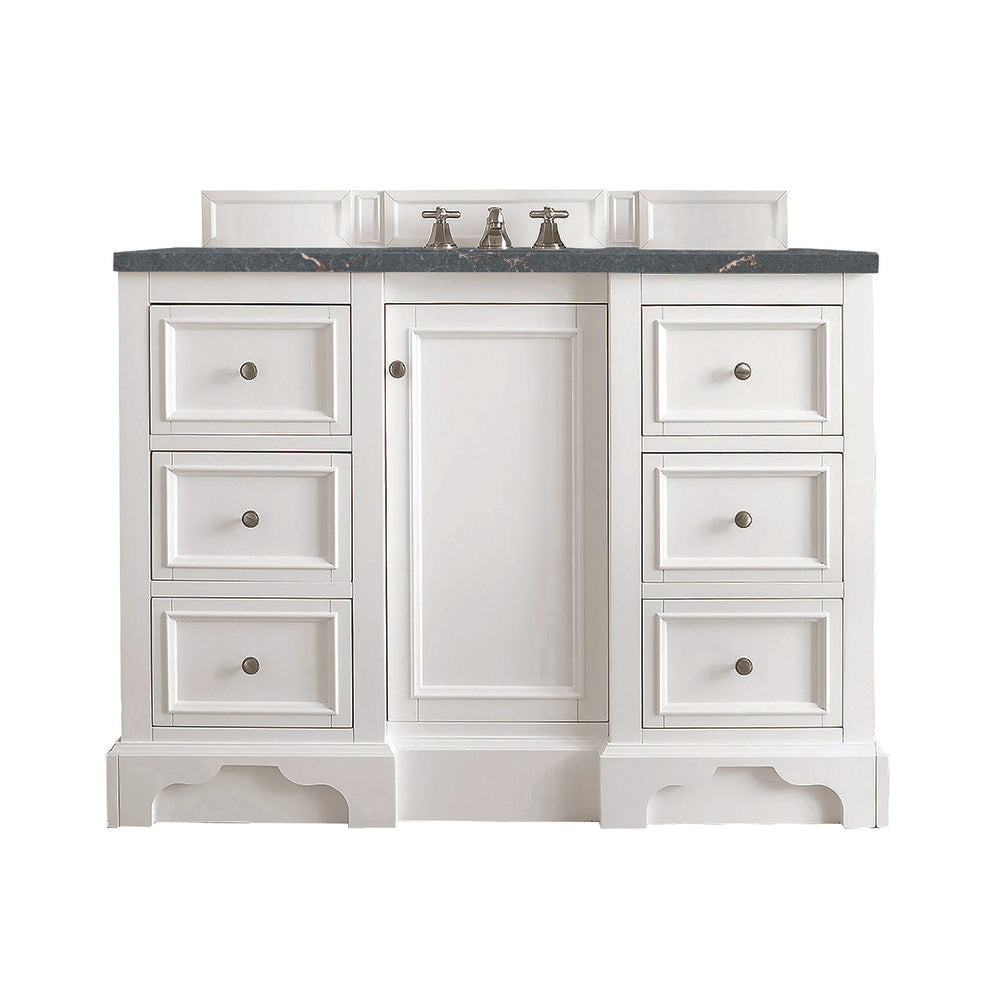James Martin - De Soto 48" Single Vanity, Bright White w/ 3 CM Parisien Bleu Silestone Top - 825-V48-BW-3PBL view 1