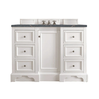 James Martin - De Soto 48" Single Vanity, Bright White w/ 3 CM Parisien Bleu Silestone Top - 825-V48-BW-3PBL view 1