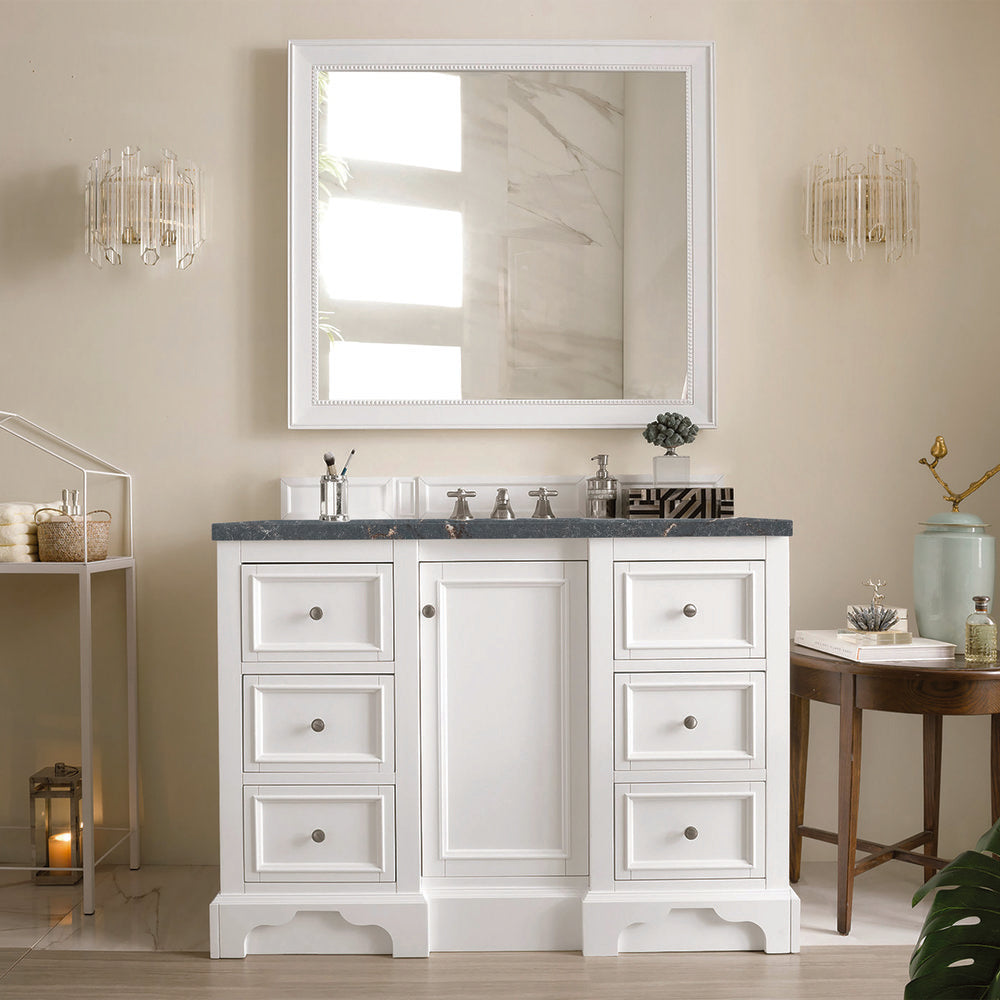 James Martin - De Soto 48" Single Vanity, Bright White w/ 3 CM Parisien Bleu Silestone Top - 825-V48-BW-3PBL view 3