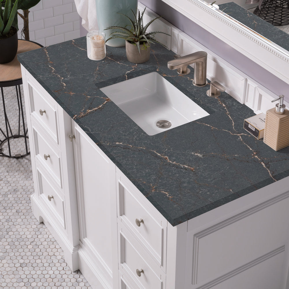 James Martin - De Soto 48" Single Vanity, Bright White w/ 3 CM Parisien Bleu Silestone Top - 825-V48-BW-3PBL view 7