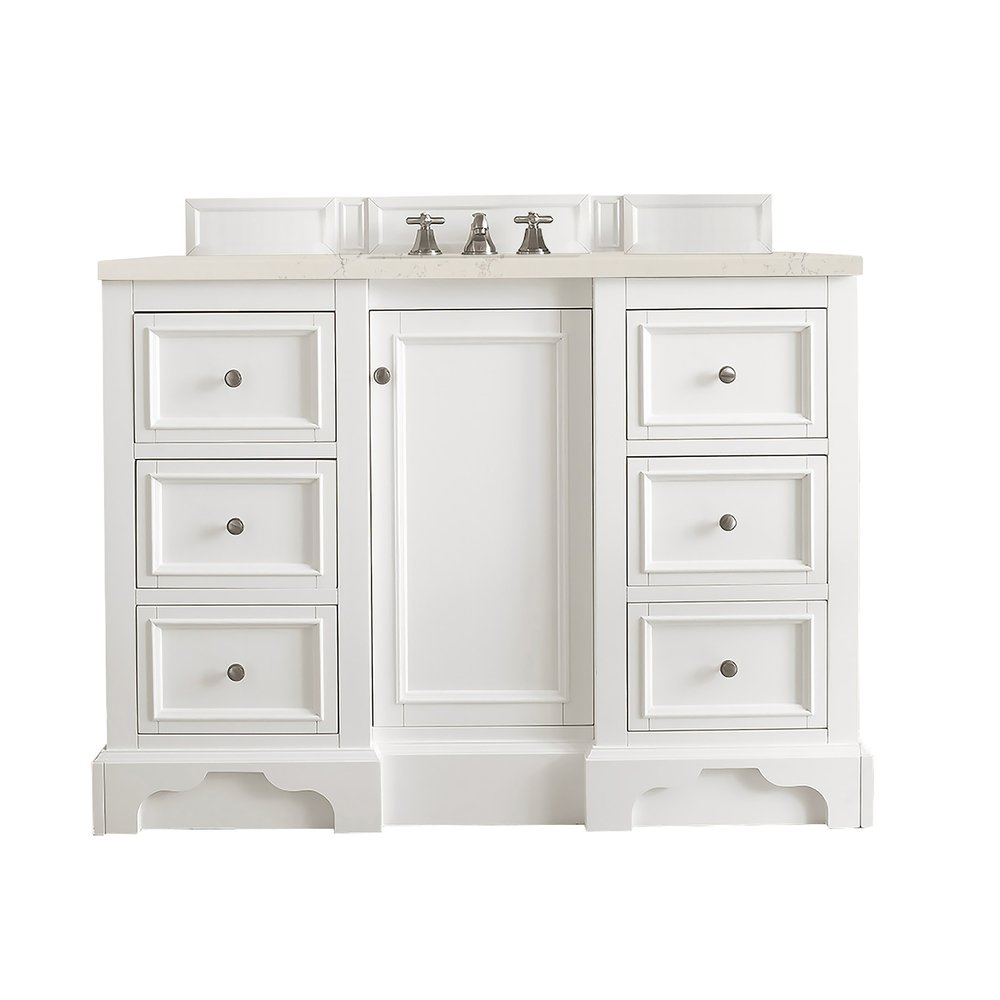James Martin - De Soto 48" Single Vanity, Bright White, w/ 3 CM Siberian Silestone Top - 825-V48-BW-3SFR view 1