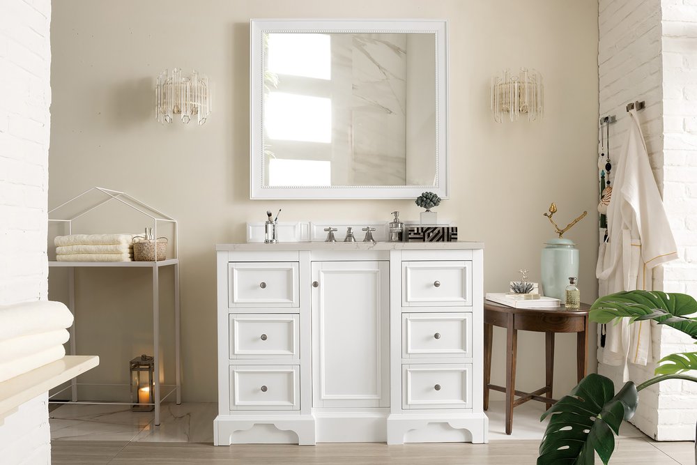 James Martin - De Soto 48" Single Vanity, Bright White, w/ 3 CM Siberian Silestone Top - 825-V48-BW-3SFR view 3