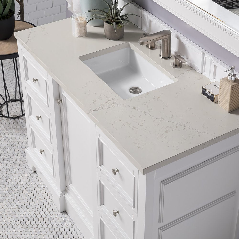 James Martin - De Soto 48" Single Vanity, Bright White, w/ 3 CM Siberian Silestone Top - 825-V48-BW-3SFR view 7
