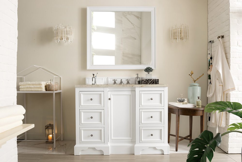 James Martin - De Soto 48" Single Vanity, Bright White, w/ 3 CM Tajnar Eclos Top - 825-V48-BW-3TJR view 3