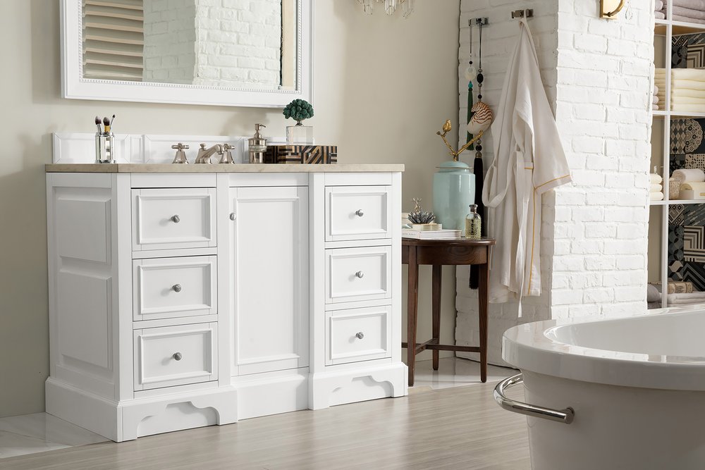 James Martin - De Soto 48" Single Vanity, Bright White, w/ 3 CM Tajnar Eclos Top - 825-V48-BW-3TJR view 4