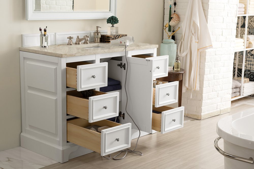 James Martin - De Soto 48" Single Vanity, Bright White, w/ 3 CM Tajnar Eclos Top - 825-V48-BW-3TJR view 5