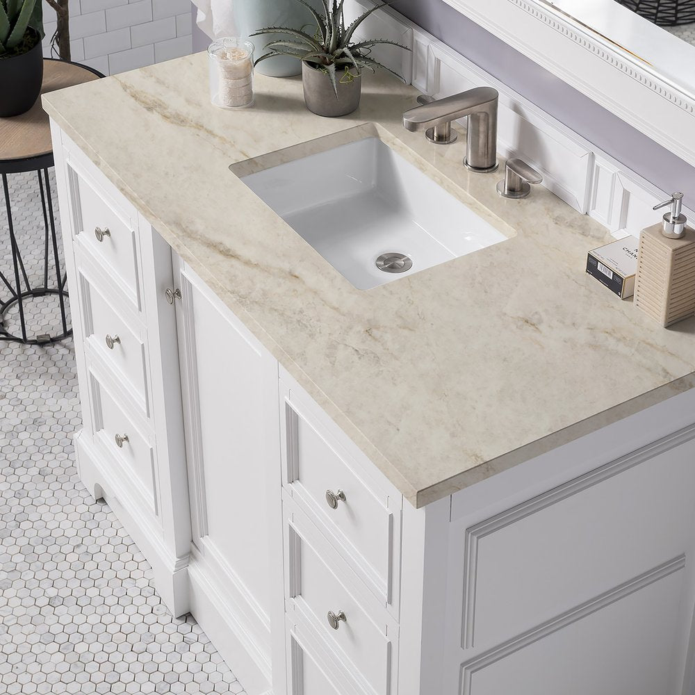 James Martin - De Soto 48" Single Vanity, Bright White, w/ 3 CM Tajnar Eclos Top - 825-V48-BW-3TJR view 7