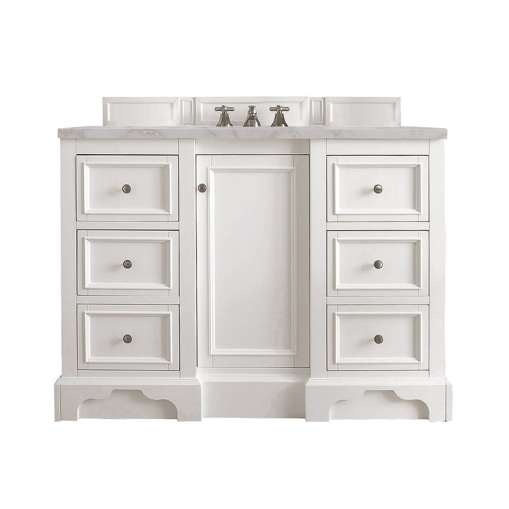 James Martin - De Soto 48" Single Vanity, Bright White w/ 3 CM Victorian Silver Silestone Top - 825-V48-BW-3VSL view 1