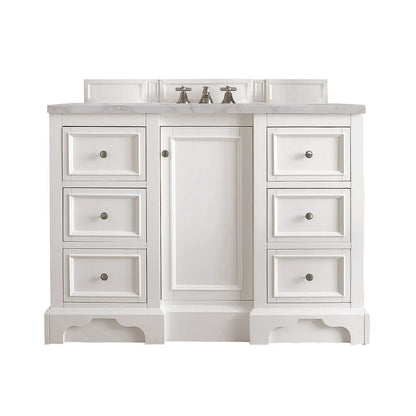 James Martin - De Soto 48" Single Vanity, Bright White w/ 3 CM Victorian Silver Silestone Top - 825-V48-BW-3VSL view 1