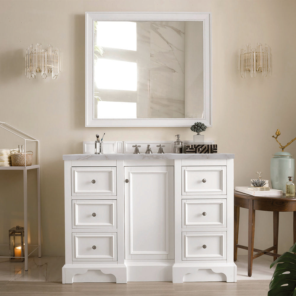 James Martin - De Soto 48" Single Vanity, Bright White w/ 3 CM Victorian Silver Silestone Top - 825-V48-BW-3VSL view 3
