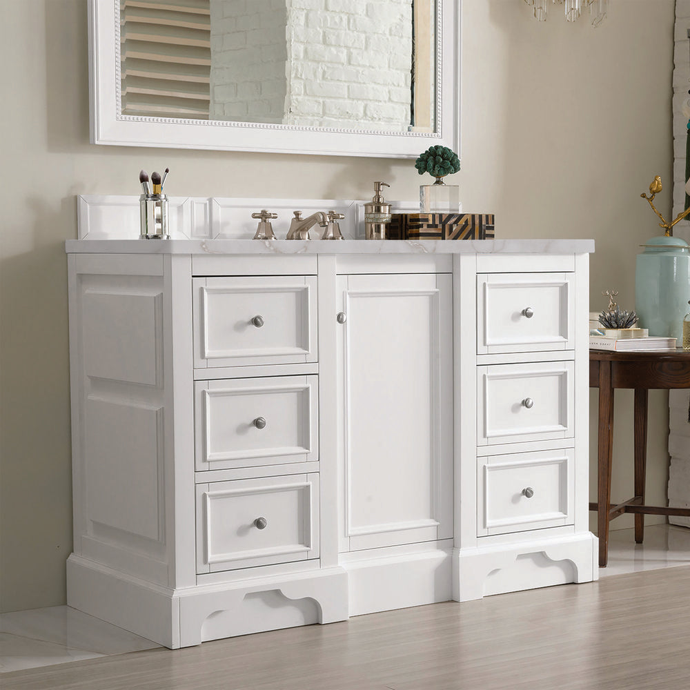 James Martin - De Soto 48" Single Vanity, Bright White w/ 3 CM Victorian Silver Silestone Top - 825-V48-BW-3VSL view 4