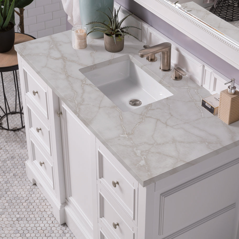 James Martin - De Soto 48" Single Vanity, Bright White w/ 3 CM Victorian Silver Silestone Top - 825-V48-BW-3VSL view 7