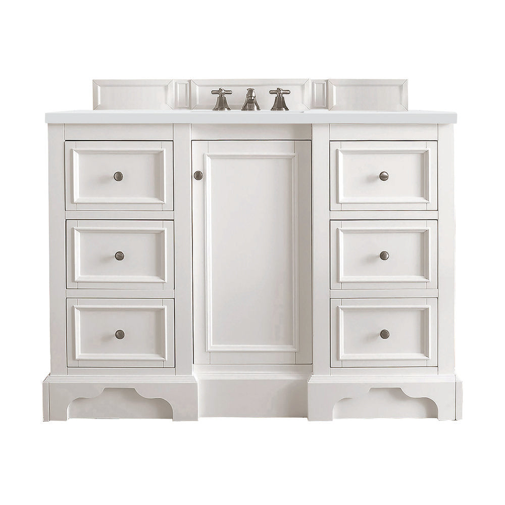 James Martin - De Soto 48" Single Vanity, Bright White w/ 3 CM White Zeus Silestone Top - 825-V48-BW-3WZ view 1