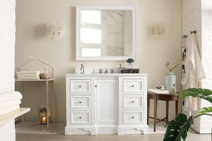 James Martin - De Soto 48" Single Vanity, Bright White w/ 3 CM White Zeus Silestone Top - 825-V48-BW-3WZ view 4