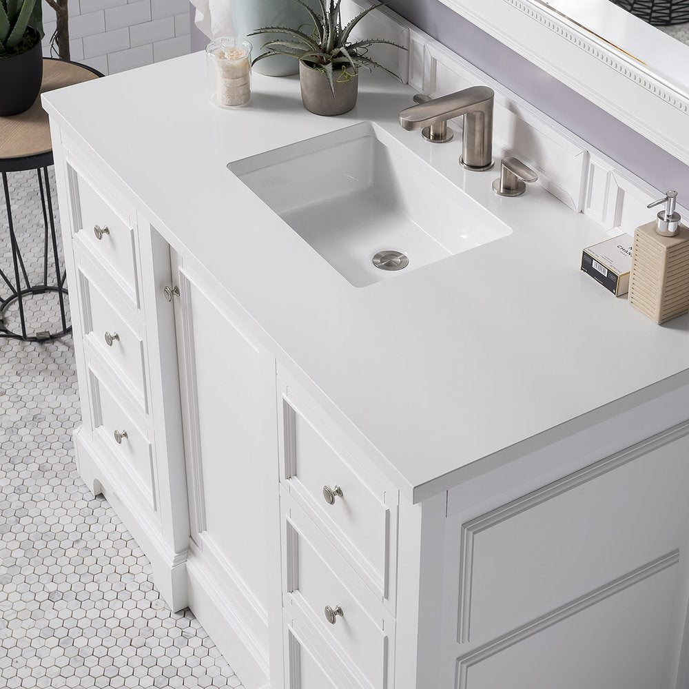 James Martin - De Soto 48" Single Vanity, Bright White w/ 3 CM White Zeus Silestone Top - 825-V48-BW-3WZ view 15