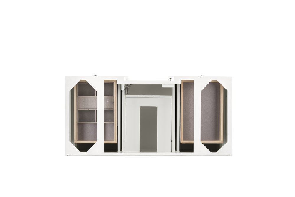 James Martin - De Soto 48" Single Vanity, Bright White w/ Single Hole 3 CM White Zeus Silestone Top & Backsplash - 825-V48-BW-1WZ view 4